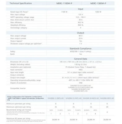 Huawei / Tigo / Solaredge 450w 600w Solar Edge Panel Smart Pv Spannung Merc-1100w-P Merc-1300w-P Solaroptimierer