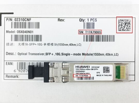 OSX040N01 Huawei-Optischer Transceiver 02310CNF 
SFP+, 10G, Einzelmodusmodul ((1550nm,40km,LC)
