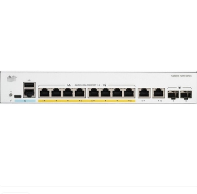 C1200-8P-E-2G Cisco Switches 8x 10/100/1000 PoE+-Ports mit 67W Leistungsbudget 2x Gigabit Kupfer/SFP-Combo-Ports, auf einem Rack montierbar